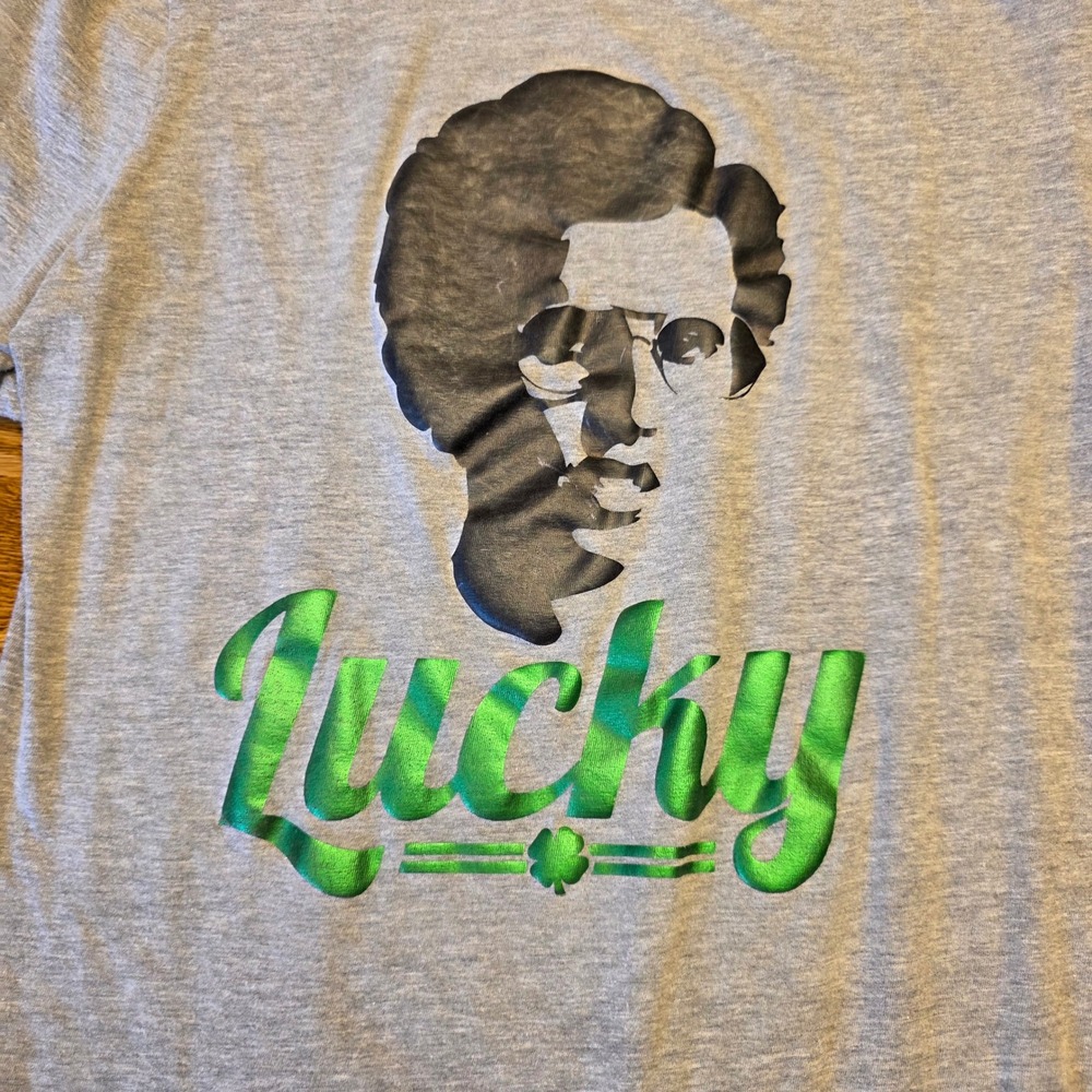 Napoleon Dynamite Small Lucky St Patricks Day Graphic T-Shirt Grey‎ Green Foil